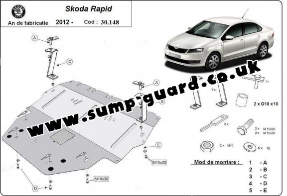 Steel sump guard for Skoda Rapid
