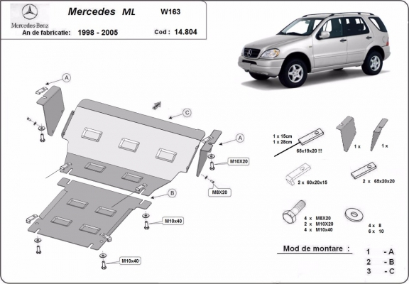 Steel sump guard for Mercedes ML W163