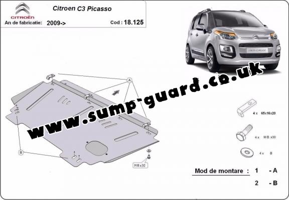 Steel sump guard for Citroen C3 Picasso