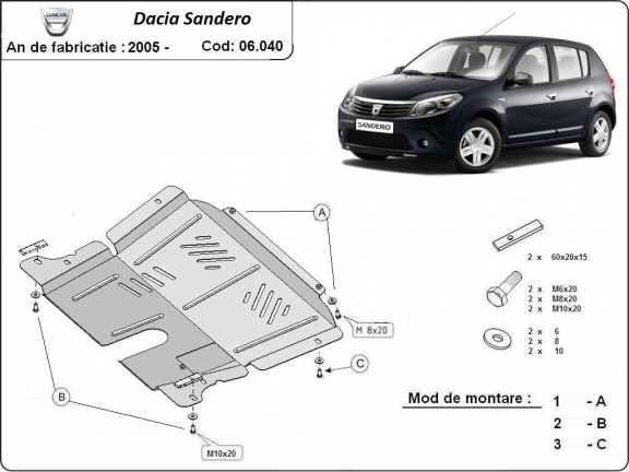 Steel sump guard for Dacia Sandero