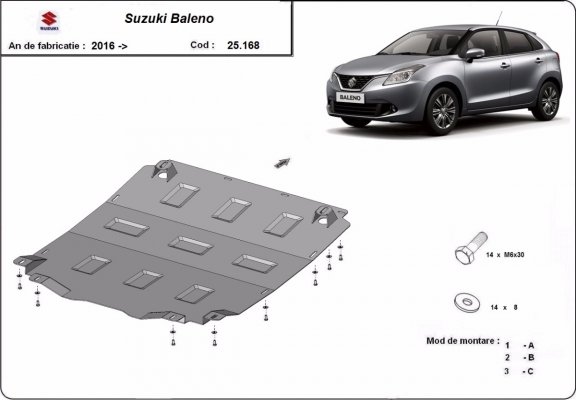 Steel sump guard for Suzuki Baleno