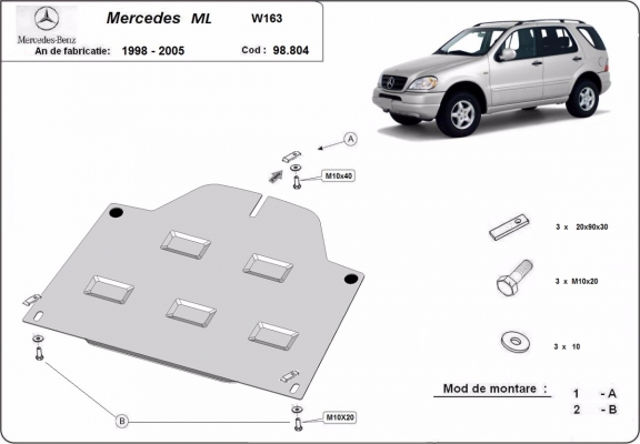 Steel diferential guard for Mercedes ML W163