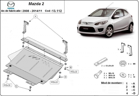Steel sump guard for Mazda 2