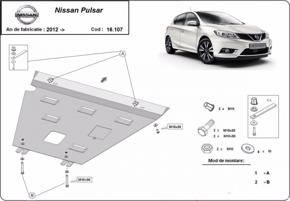 Steel sump guard for Nissan Pulsar