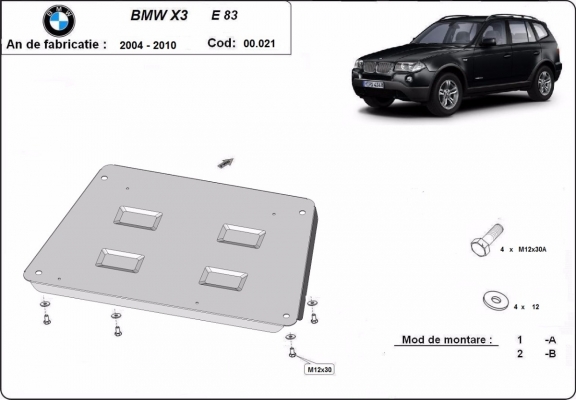 Steel sump guard for BMW X3 E83