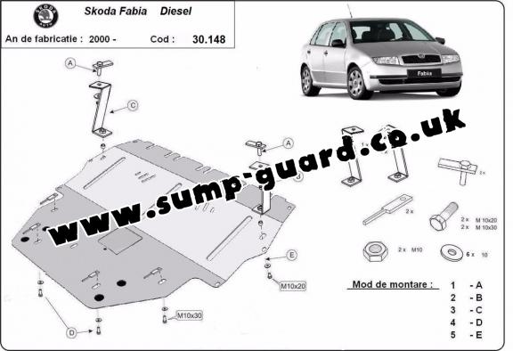 Steel sump guard for Skoda Fabia Diesel