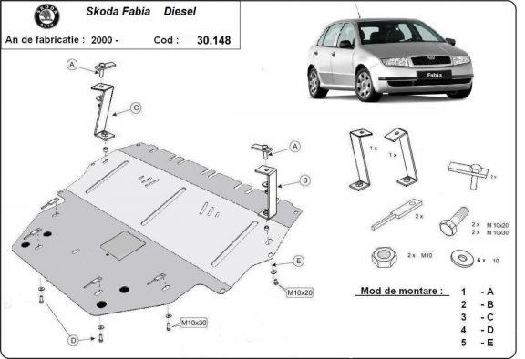 Steel sump guard for Skoda Fabia Diesel