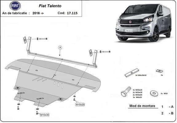 Steel sump guard for Fiat Talento