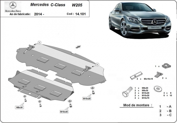 Steel sump guard for Mercedes C-Class W205