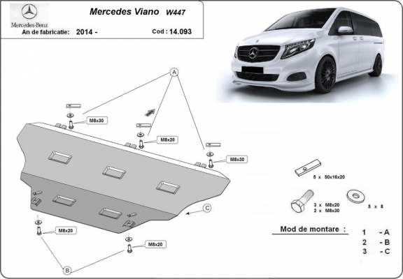 Steel sump guard for Mercedes Viano W447, 4x2, 1.6 D