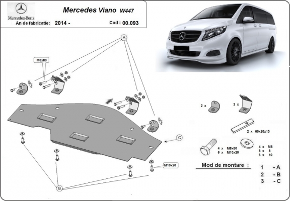 Steel sump guard for the protection of the Stop&Go system Mercedes Viano W447, 4x2, 1.6 D