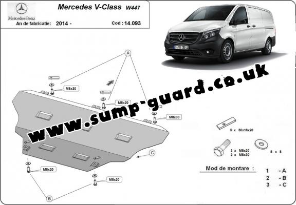 Steel sump guard for Mercedes V-Classe W447, 4x2, 1.6 D