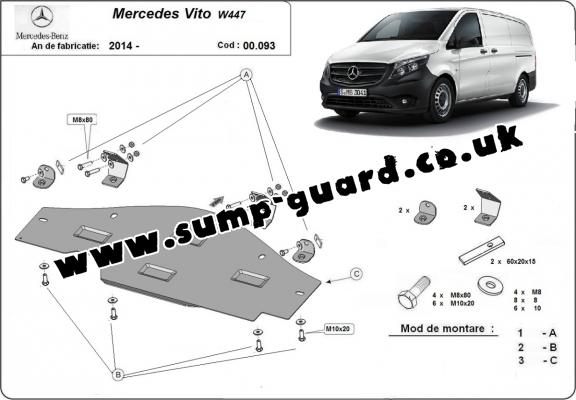 Steel sump guard for the protection of the Stop&Go system Mercedes Vito W447, 4x2, 1.6 D