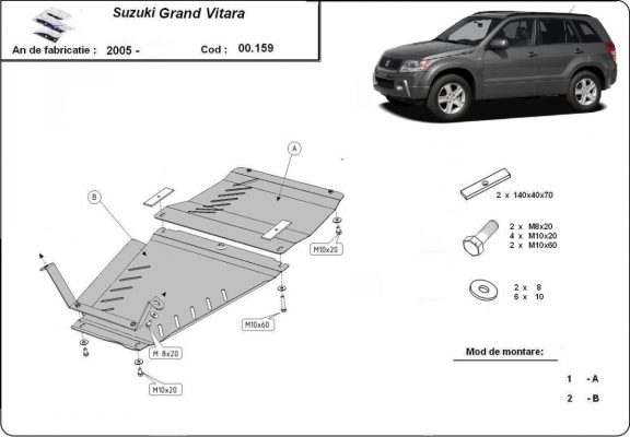 Steel gearbox and transfer case guard for Suzuki Grand Vitara 2