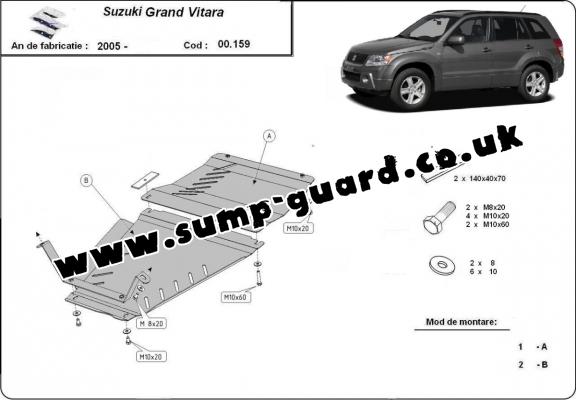 Steel gearbox and transfer case guard for Suzuki Grand Vitara 2