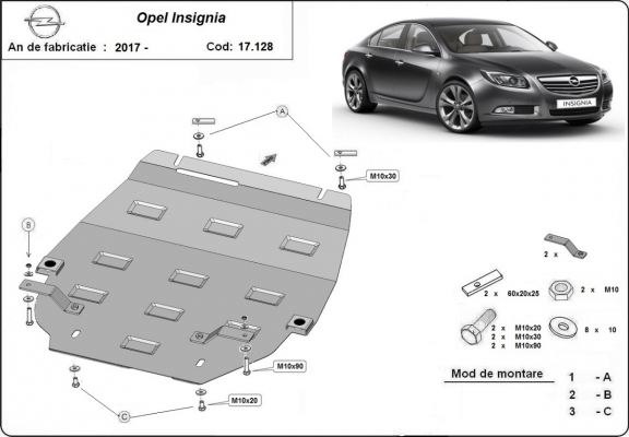 Steel sump guard for Vauxhall Insignia B