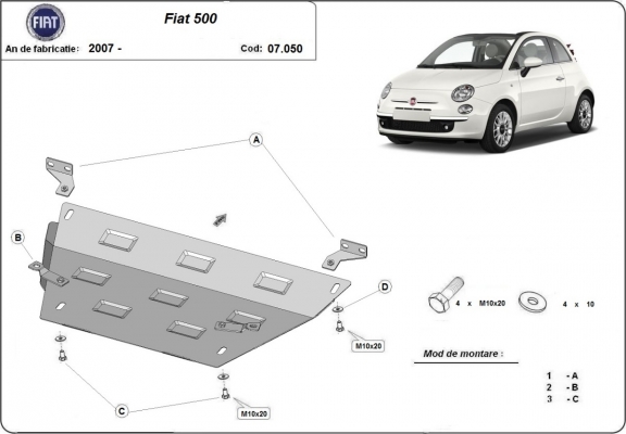 Steel sump guard for Fiat 500