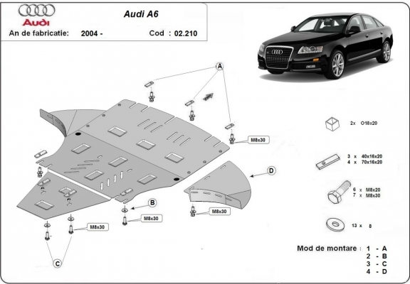 Steel sump guard for Audi A6 with side flaps