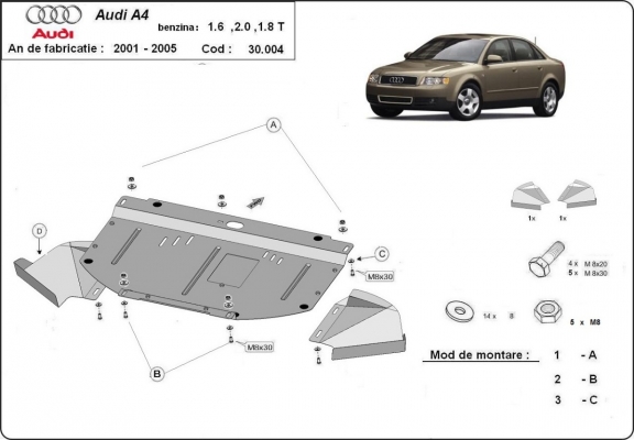 Steel sump guard for Audi A4  B6