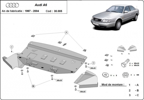 Steel sump guard for Audi A6