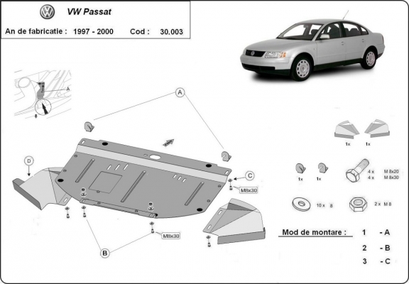 Steel sump guard for VW Passat B5
