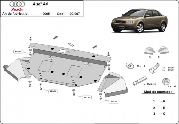 Steel sump guard for Audi A4  B6