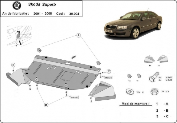 Steel sump guard for Skoda Superb - 1,8  1,9 2,0 TDI