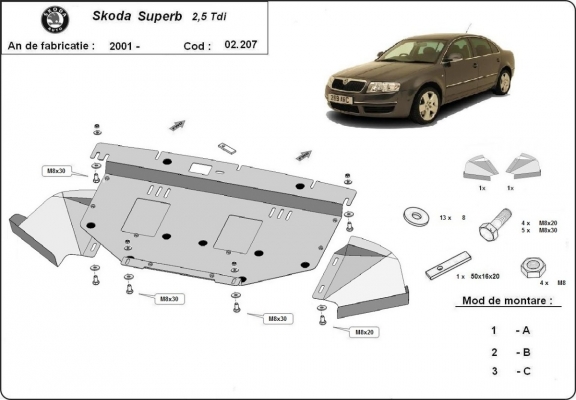 Steel sump guard for Skoda Superb - 2.5 Tdi, V6