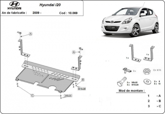 Steel sump guard for the protection of the engine and the gearbox for Hyundai i 20