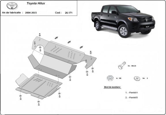Steel sump guard for the protection of the engine and the radiator for Toyota Hilux