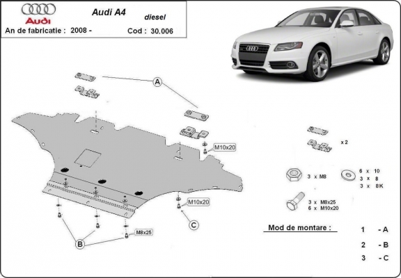 Steel sump guard for Audi A4 B8, diesel