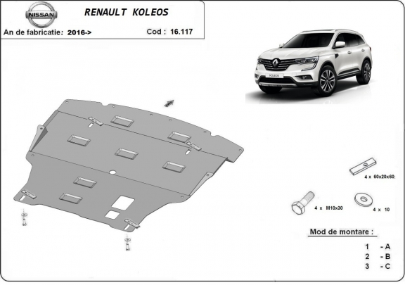 Steel sump guard for Renault Koleos