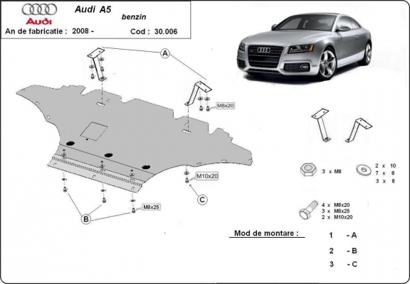 Steel sump guard for Audi A5, petrol
