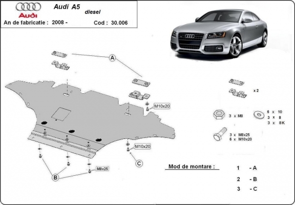 Steel sump guard for Audi A5, diesel