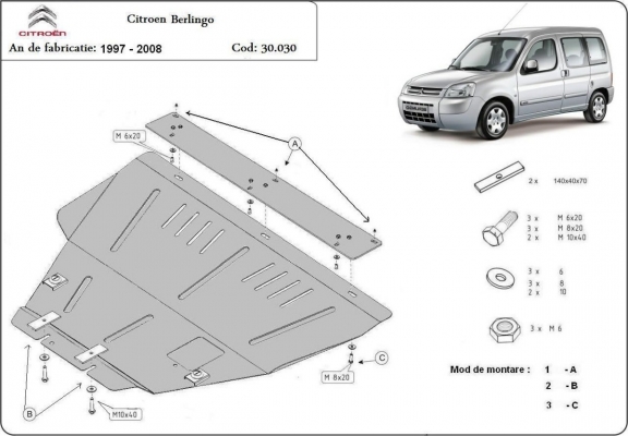 Steel sump guard for Citroen Berlingo