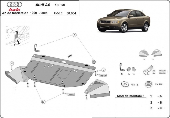 Steel sump guard for Audi A4  B6, 1.9 Tdi