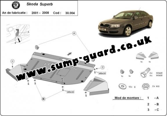 Steel sump guard for Skoda Superb - 1,8  1,9 2,0 TDI