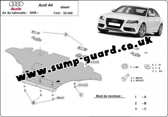 Steel sump guard for Audi A4 B8, diesel