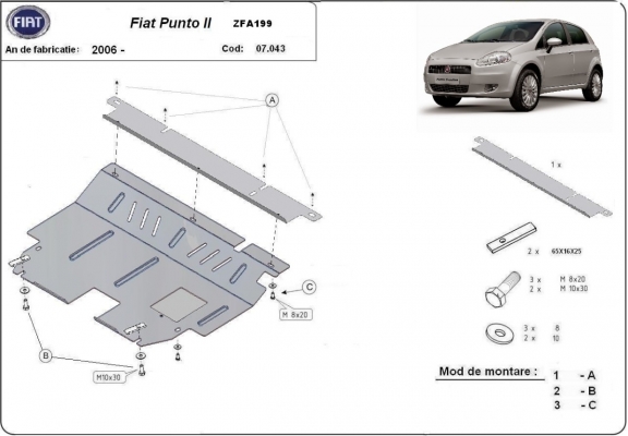 Steel sump guard for Fiat Punto 