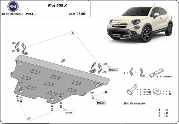 Steel sump guard for Fiat 500x