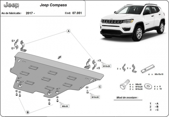 Steel sump guard for Jeep Compass