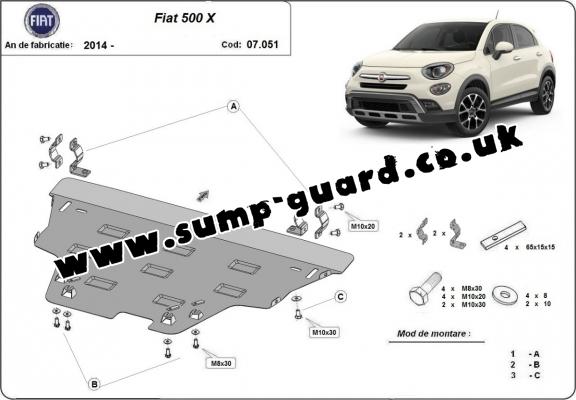 Steel sump guard for Fiat 500x