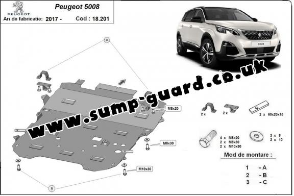 Steel sump guard for the protection of the engine and the gearbox for Peugeot 5008