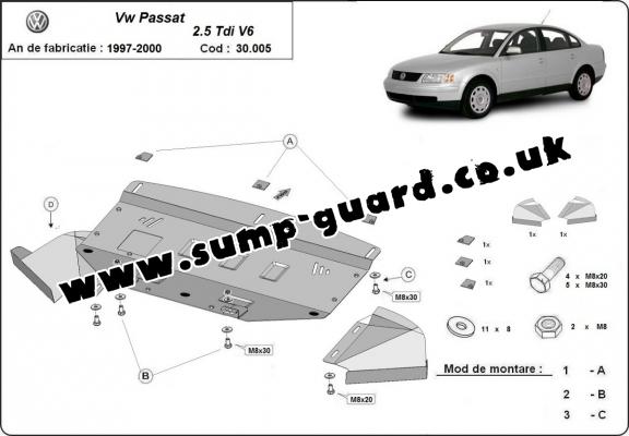 Steel sump guard for VW Passat B5 2.5 TDI V6