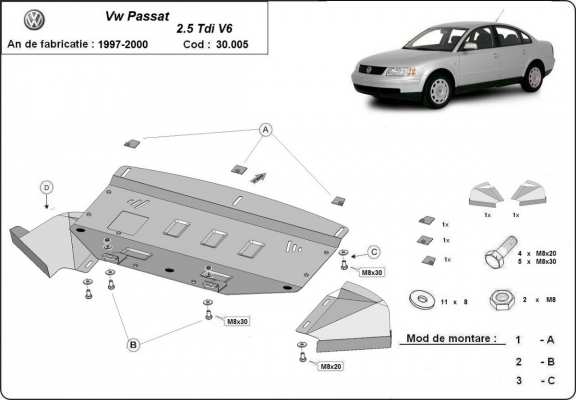 Steel sump guard for VW Passat B5 2.5 TDI V6