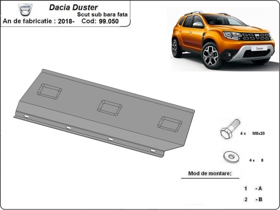 Steel front bumper guard for Dacia Duster