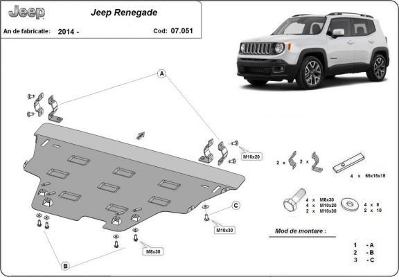 Steel sump guard for Jeep Renegade