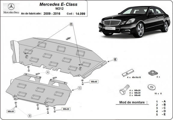 Steel sump guard for Mercedes E-Classe W212