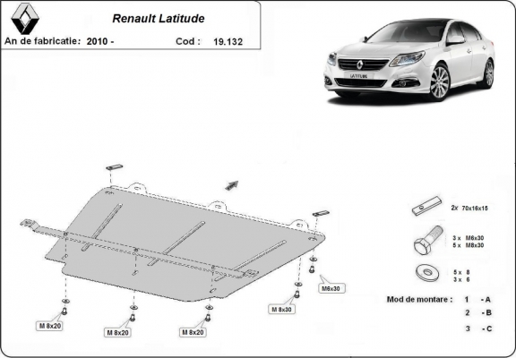 Steel sump guard for Renault Latitude