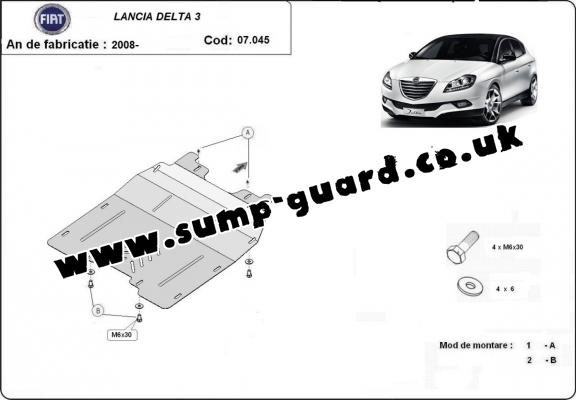 Steel sump guard for the protection of the engine and the gearbox for Lancia Delta 3
